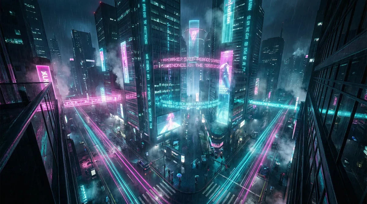 丝瓜APP下载安装无限绿巨人 竖屏短剧平台首页背景 - 赛博朋克都市夜景